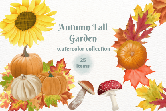 Autumn Fall Watercolor Garden Illustrations for Creative Sellers