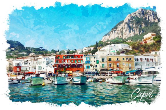 Capri Watercolor Poster Illustrations for Digital Sellers