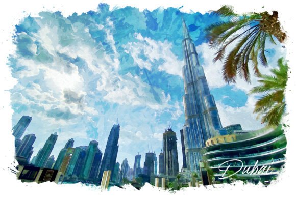Dubai Watercolor Poster: A Fresh Illustration for Modern Brand Visuals