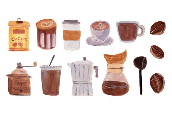 Hand Painted Coffee Drink Watercolor Illustrations for Modern Branding