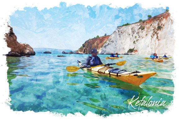Kefalonia Watercolor Poster Illustrations for Digital Sellers