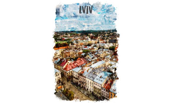 Lviv Europe Watercolor Poster Illustrations for Digital Sellers
