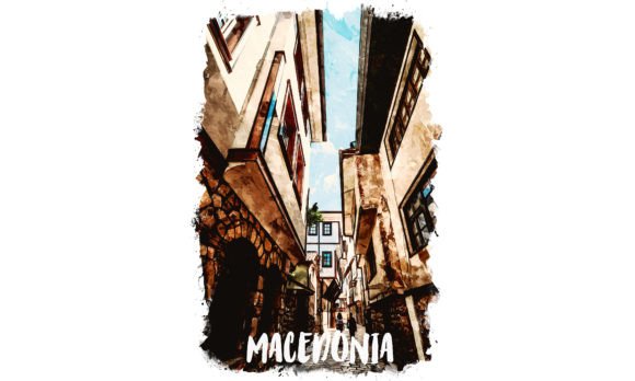 Macedonia Europe Watercolor Poster Illustrations for Digital Sellers