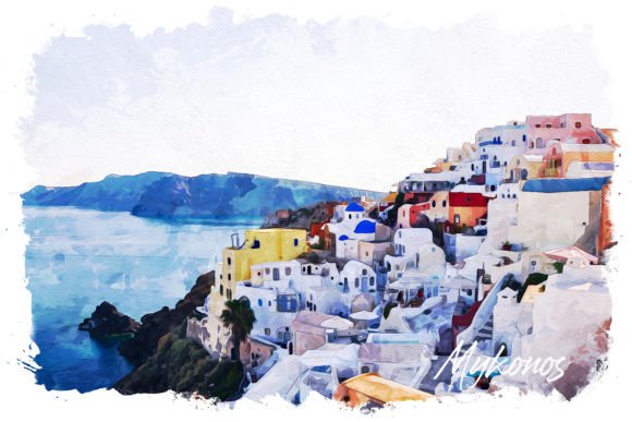 Mykonos Watercolor Poster: A Fresh Illustrations Asset for Lifestyle Branding