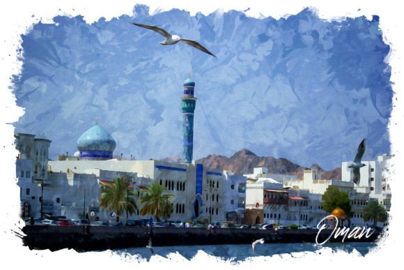 Oman Watercolor Poster Illustrations for Digital Sellers