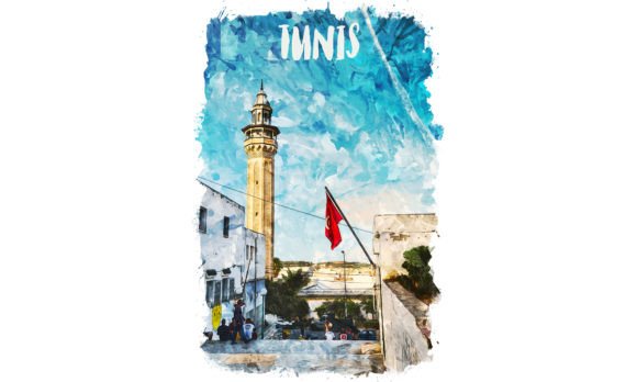 Reviewing Tunis Africa Watercolor Poster for Branding & Marketing Use