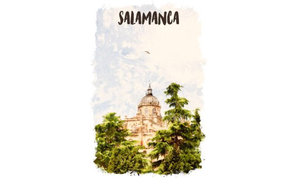 Salamanca Europe Watercolor Poster: A Versatile Illustration for Local Branding