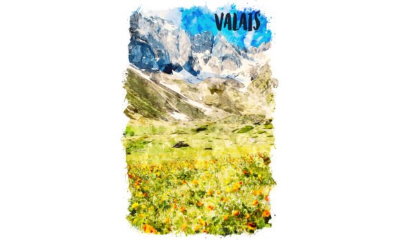Valais Europe Watercolor Poster: A Fresh Illustration for Modern Branding