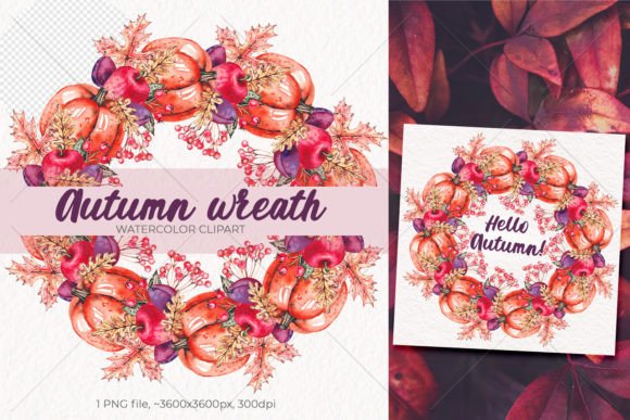 Watercolor Autumn Wreath, PNG: A Fresh Illustration for Seasonal Branding