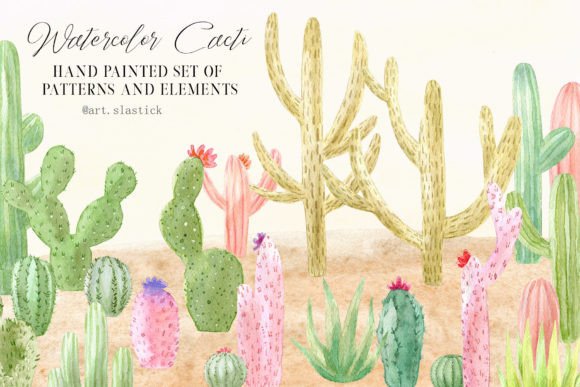 Watercolor Cactus Set – Handmade Cacti Illustrations for Crafters & Etsy Sellers