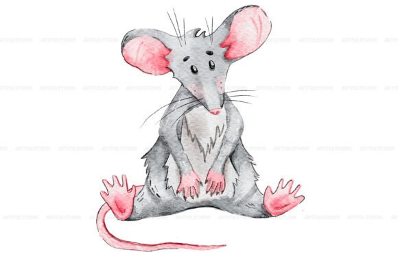 Watercolor Cute Grey Rat Illustration: A Versatile Design Asset for Bloggers and Publishers
