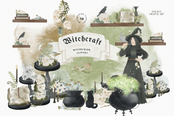 Watercolor Halloween Magic Witch Illustration for Branding & Marketing