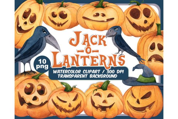 Watercolor Jack-o-Lantern Clipart: Festive Illustrations for Seasonal Branding